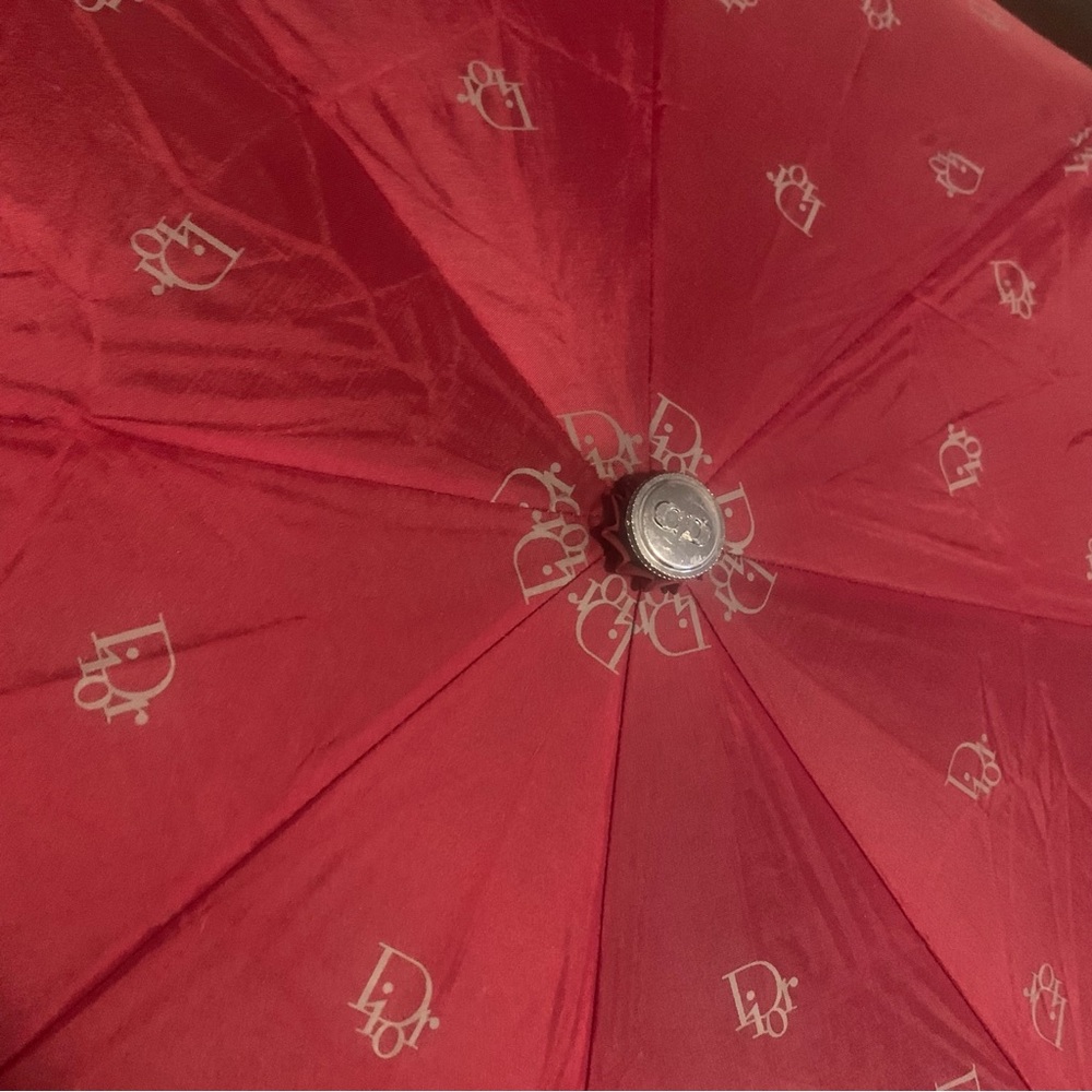 Christian Dior Logo Folding Umbrella Burgundy Vintage Parapluie Quiet Luxury Y2k - Picture 2 of 10
